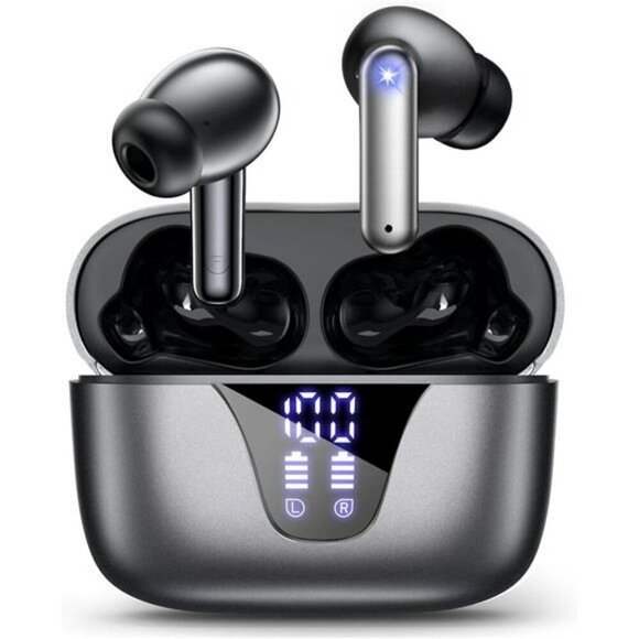 Wireless Bluetooth Earbuds 50H Playtime Mic Waterproof LED Display Black - Picture 1 of 7